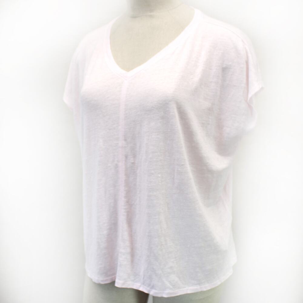 Eileen Fisher Light Pink 100% Linen V-Neck Bat Sleeve T-Shirt Top Minimalist S